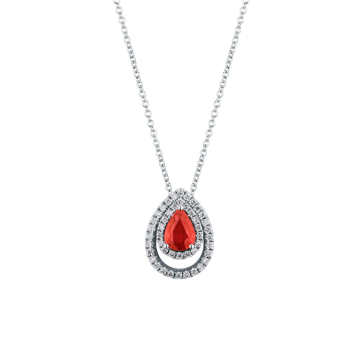 Mirco Visconti Necklace with Drop-Cut Ruby Pendant and Double Diamond Surround