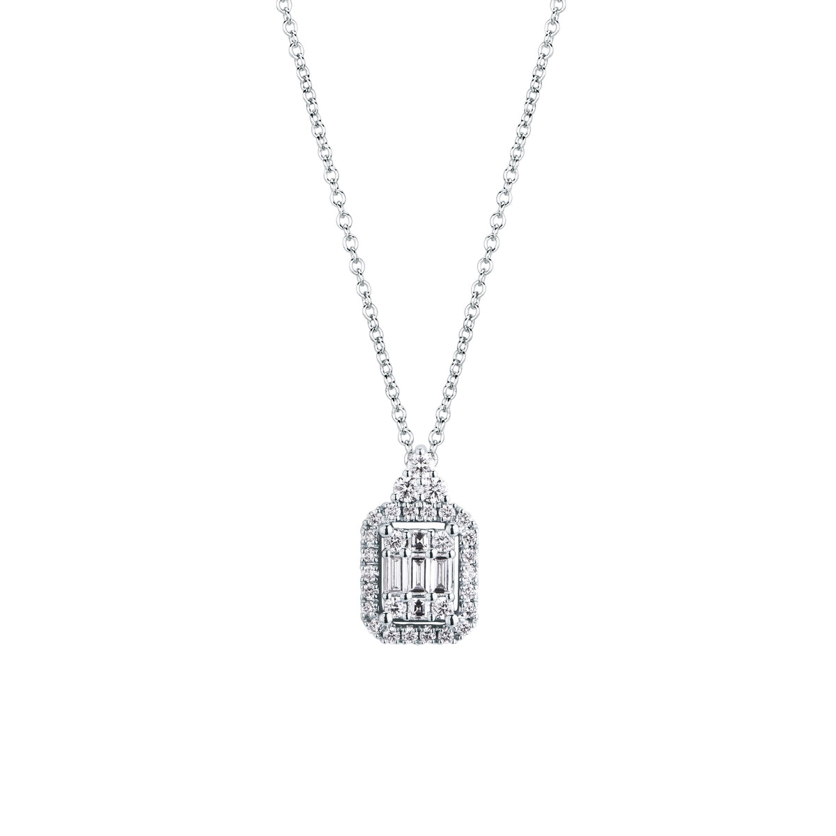 Collar Mirco Visconti de oro blanco con colgante de diamantes talla baguette y brillante