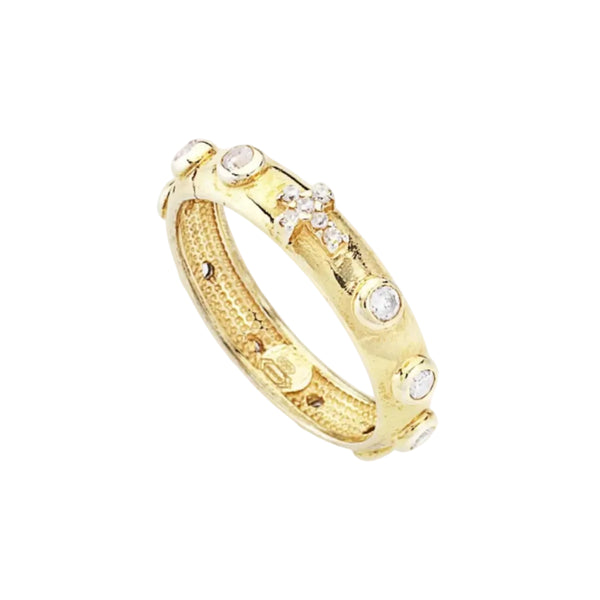 Amen Golden Rosary Ring with White Zircons