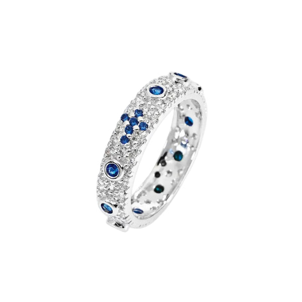 Amen Rosary Ring with Blue Pavé Zircons