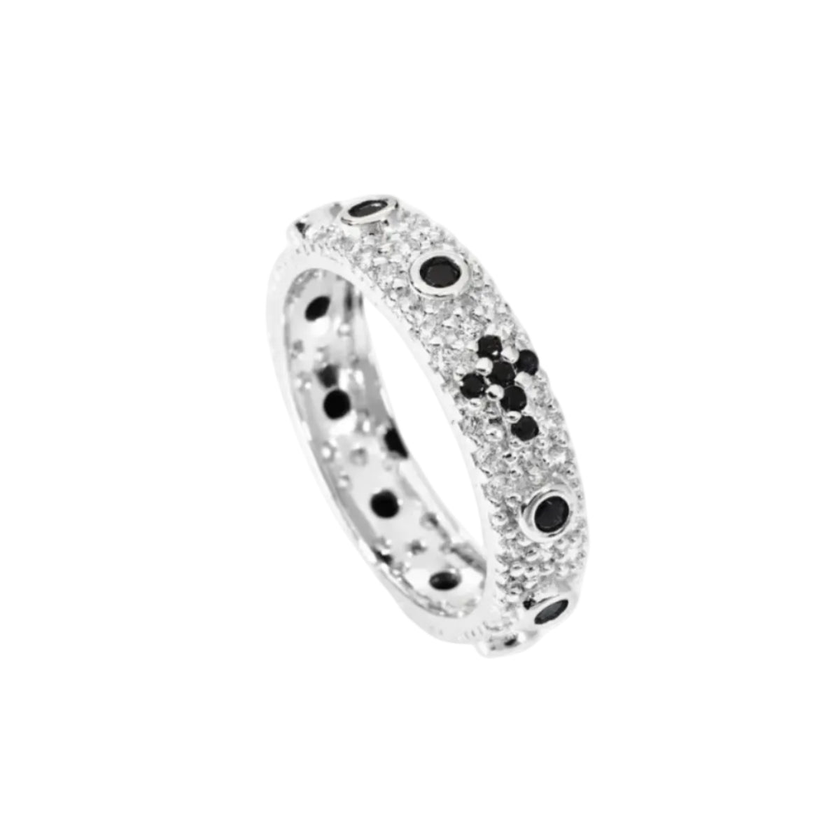 Amen Rosary Ring with Black Pavé Zircons