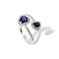 Mirco Visconti Contrarié Ring with Two Heart-Cut Sapphires and Diamonds