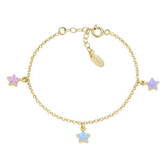 Amen Bracelet for Girls with Pink, Blue and Wisteria Enameled Hanging Stars