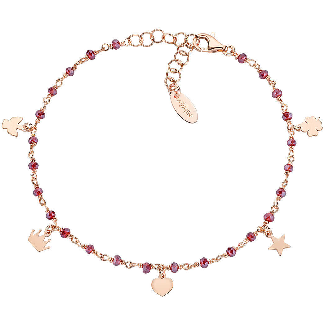 Bracciale Amen Con Charm Rosè E Cristalli Rubino BRLAMELRR