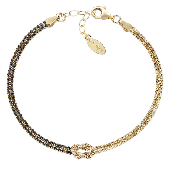 Pulsera de nudo de amor de oro Amen con circonitas negras