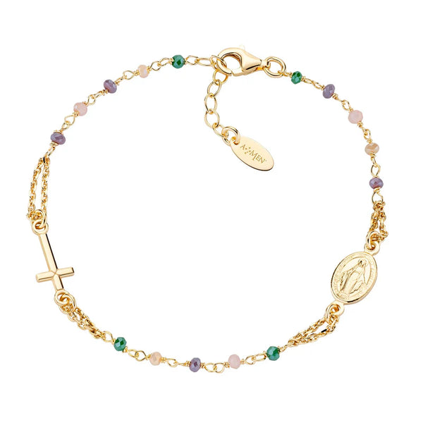 Bracciale Amen Rosario Dorato Con Cristalli Multicolor BRO10GTOVE3