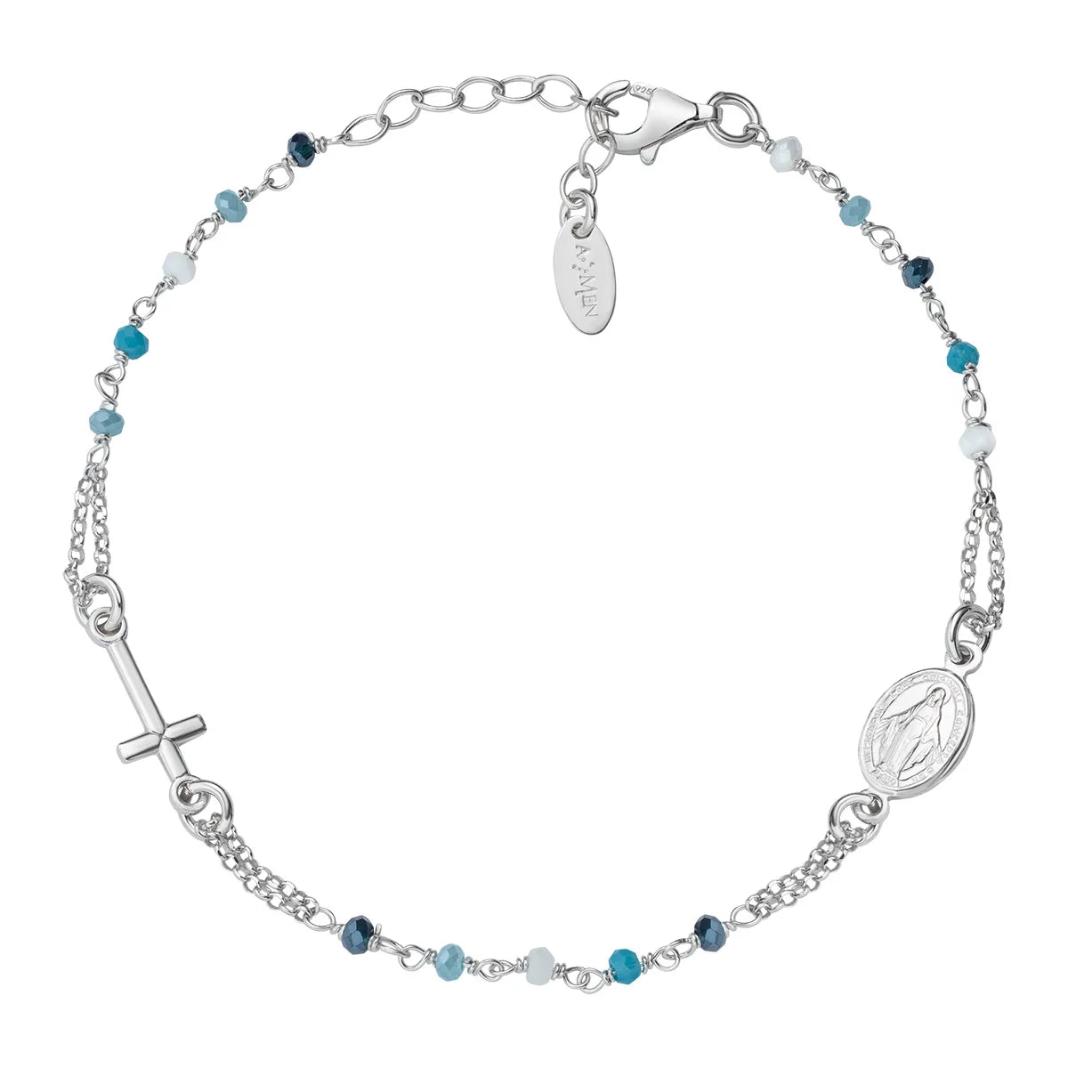 Amen Rosary Bracelet with Multicolored Blue Crystals
