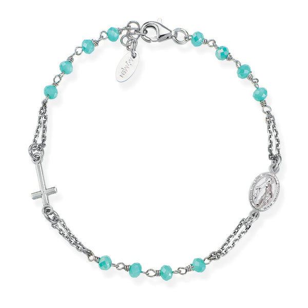 Pulsera Rosario Amén con Cristales Verde Agua