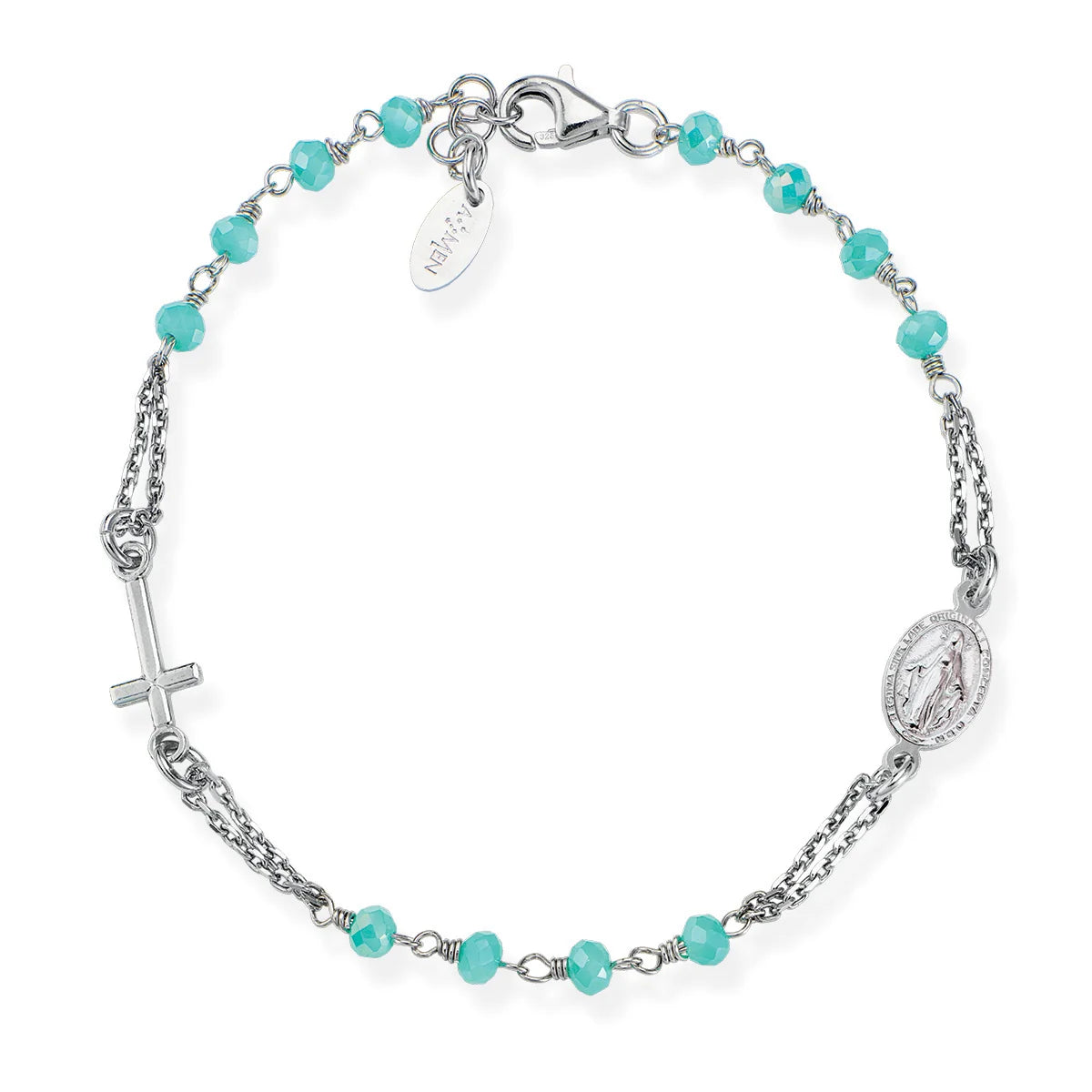 Amen Rosary Bracelet with Aqua Green Crystals