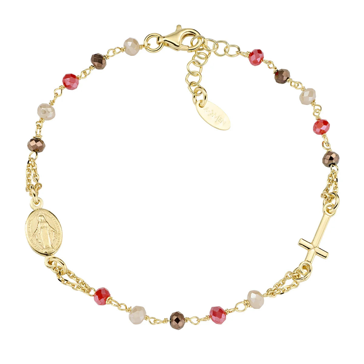 Amen Golden Rosary Bracelet with Multicolor Crystals