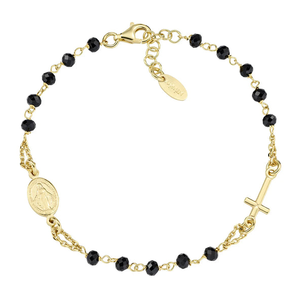 Amen Golden Rosary Bracelet with Black Crystals