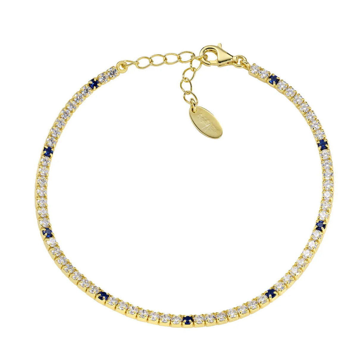 Amen Gold Tennis Bracelet with White and Blue Zirconia
