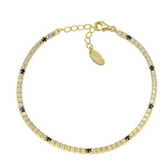 Amen Gold Tennis Bracelet with White and Blue Zirconia