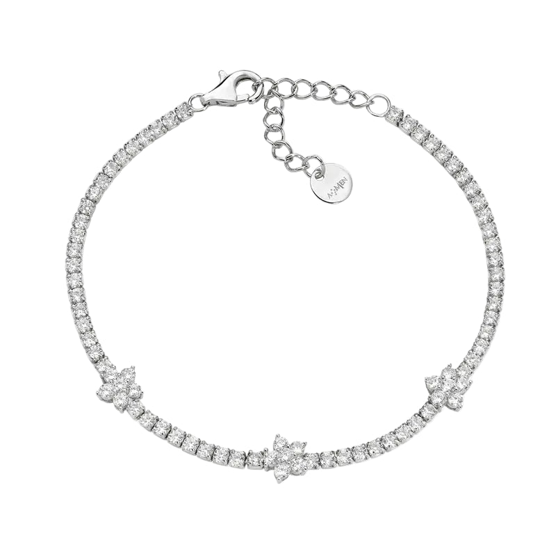 Amen Gold Tennis Bracelet with Flowers and Zirconia