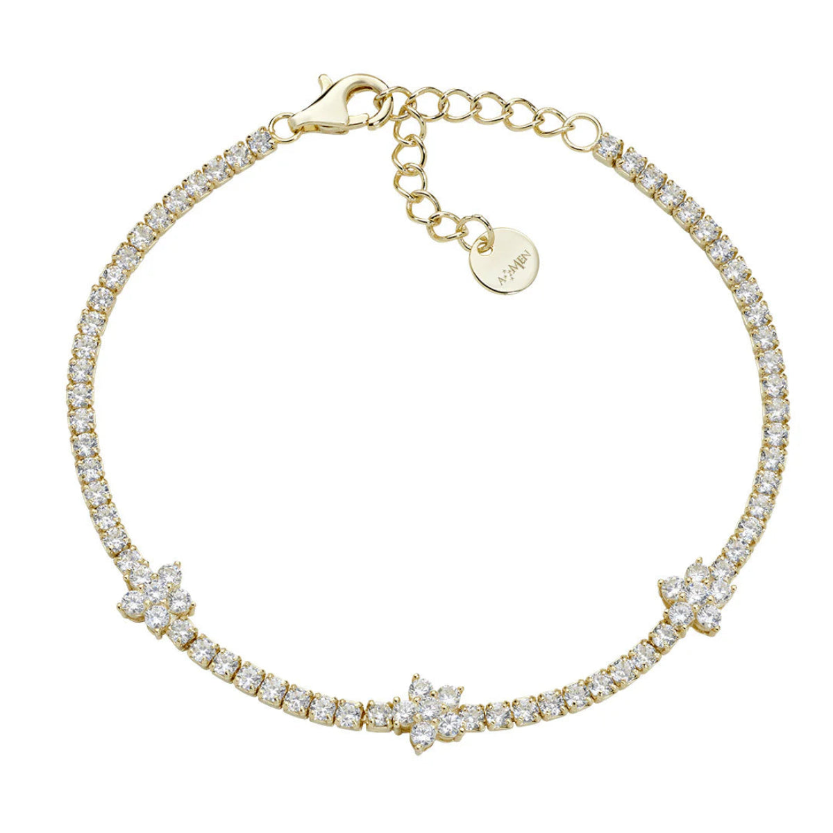 Pulsera de tenis de oro con flores y circonitas Amen