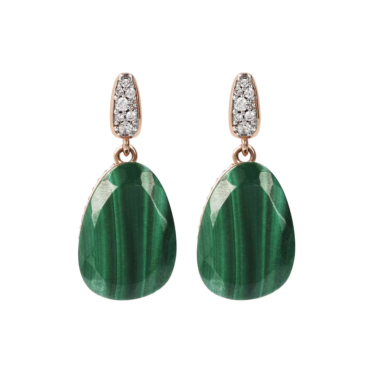 Pendientes colgantes Bronzallure con pavé de malaquita y circonitas cúbicas