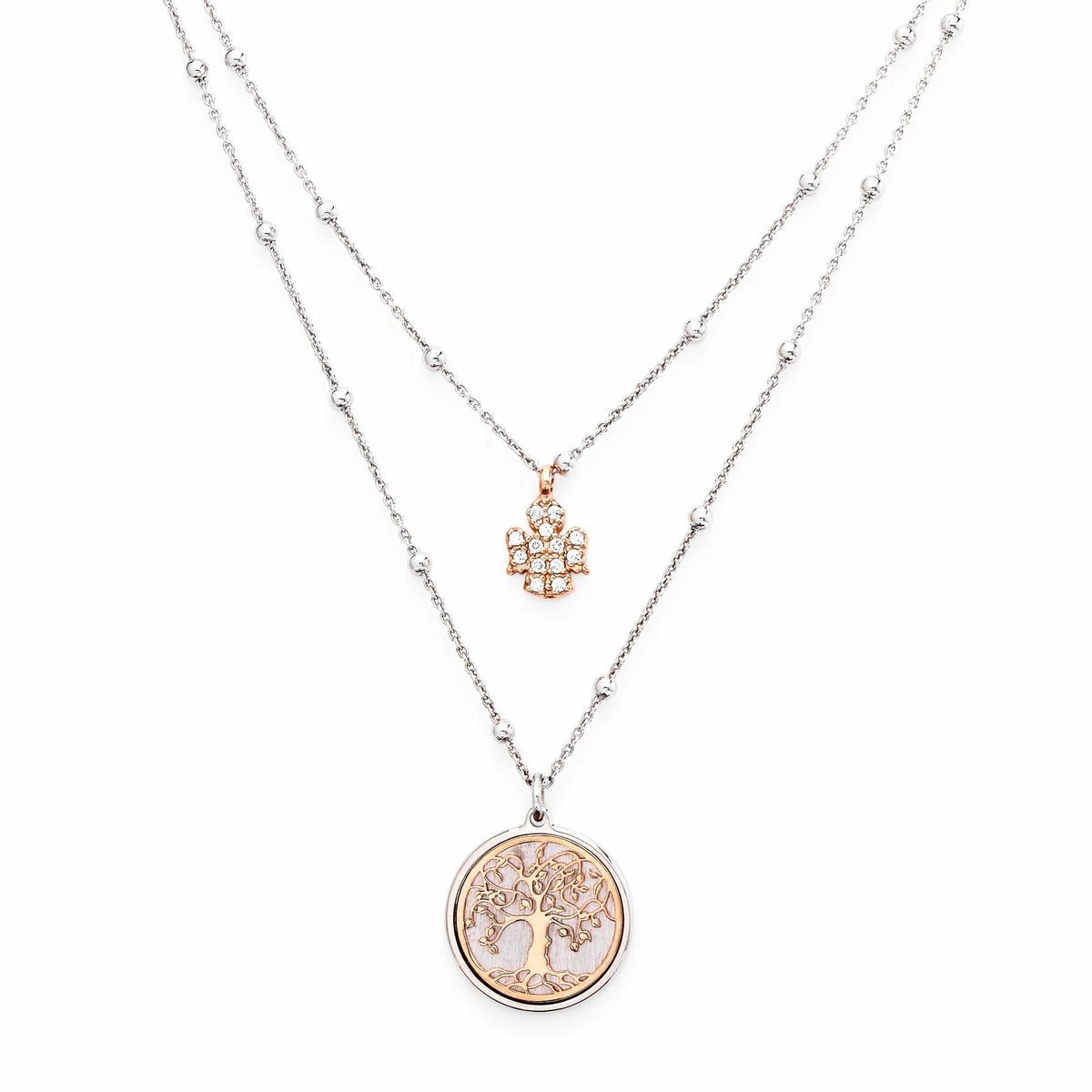 Amen Double Strand Necklace with Tree of Life and Angel