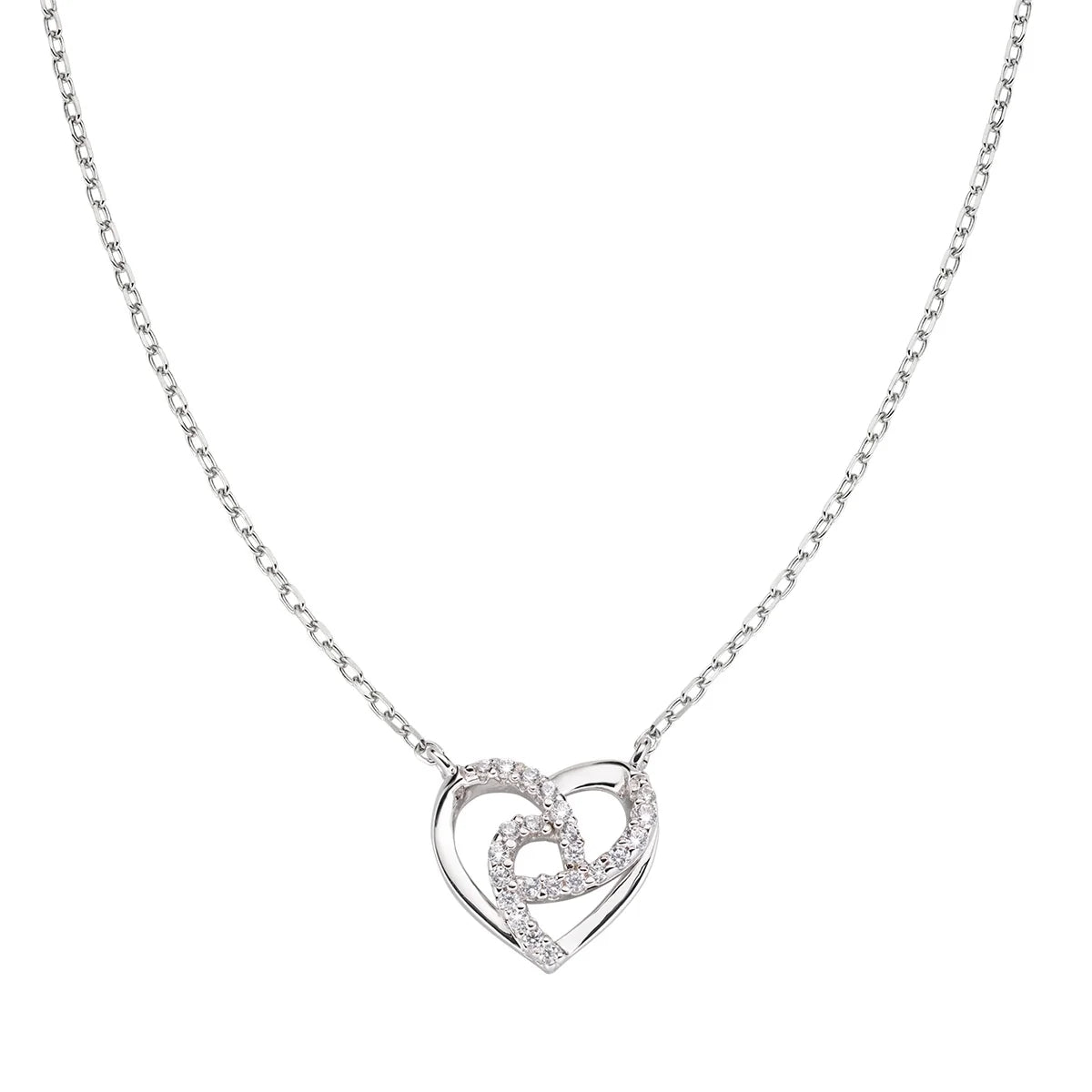 Amen Necklace with Heart in Silver with Zircons