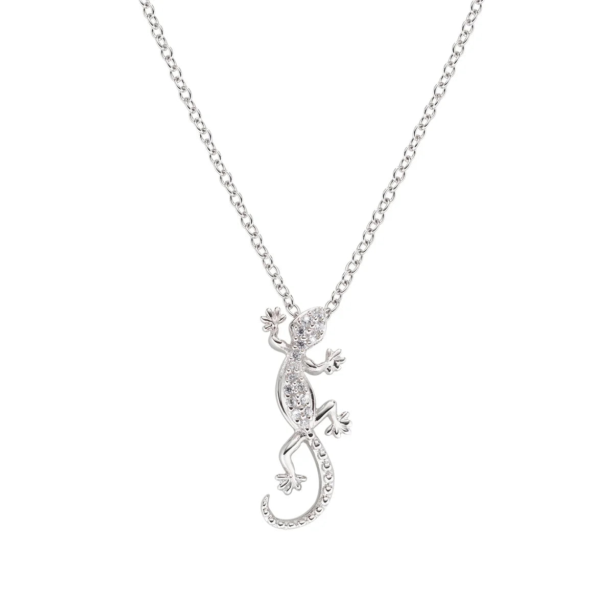 Amen Gecko Necklace with White Zircons