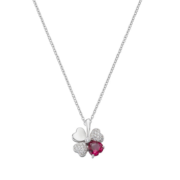 Collana Amen Con Quadricuore Di Zirconi Bianchi E Rubino CLPQUBR