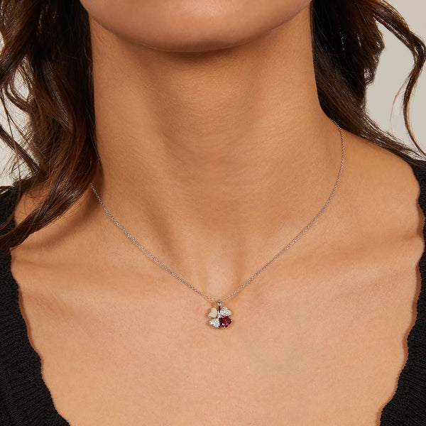 Collana Amen Con Quadricuore Di Zirconi Bianchi E Rubino CLPQUBR