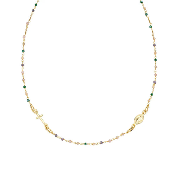 Collana Amen Rosario Girocollo Dorato Con Cristalli Multicolor CRO10GTOVE3