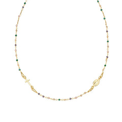 Amen Necklace Rosary Choker Gold Plated With Multicolor Crystals CRO10GTOVE3