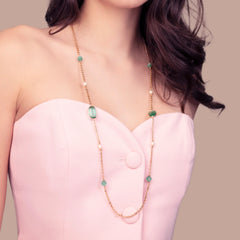 Collana Bronzallure Lunga con Pietre Effetto Occhio di Gatto e Perle d'Acqua Dolce -