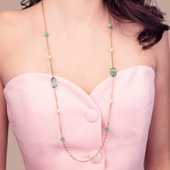 Collana Bronzallure Lunga con Pietre Effetto Occhio di Gatto e Perle d'Acqua Dolce -