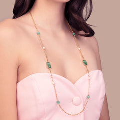 Collana Bronzallure Lunga con Pietre Effetto Occhio di Gatto e Perle d'Acqua Dolce -