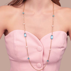 Collana Bronzallure Lunga con Pietre Effetto Occhio di Gatto e Perle d'Acqua Dolce -