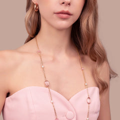 Collana Bronzallure Lunga con Pietre Effetto Occhio di Gatto e Perle d'Acqua Dolce -