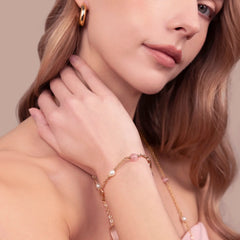 Bronzallure Bracelet with Cat's Eye Effect Stones and Freshwater Pearls -
