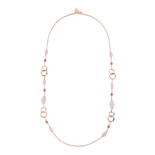 Collana Bronzallure Lunga con Maglie ad Anelli e Quarzite Rosa WSBZ02624.RQ