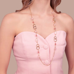 Collana Bronzallure Lunga con Maglie ad Anelli e Quarzite Rosa WSBZ02624.RQ