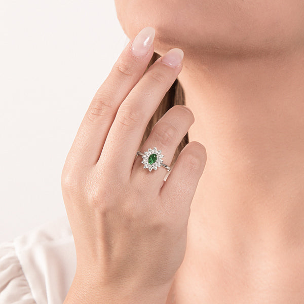 Anello Mirco Visconti con Smeraldo Naturale e Doppio Giro di Diamanti IE90/F10S