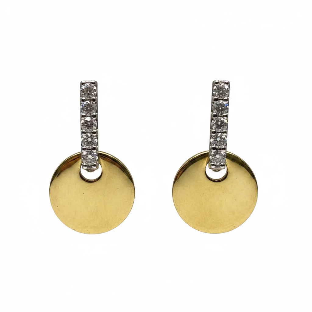 Pendientes de oro Milor con parte superior de circonitas cúbicas pavé y colgante de disco de oro amarillo 375