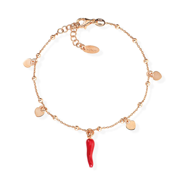 Bracciale Amen Con Cornetto Rosso E Cuori BRCSHRR3