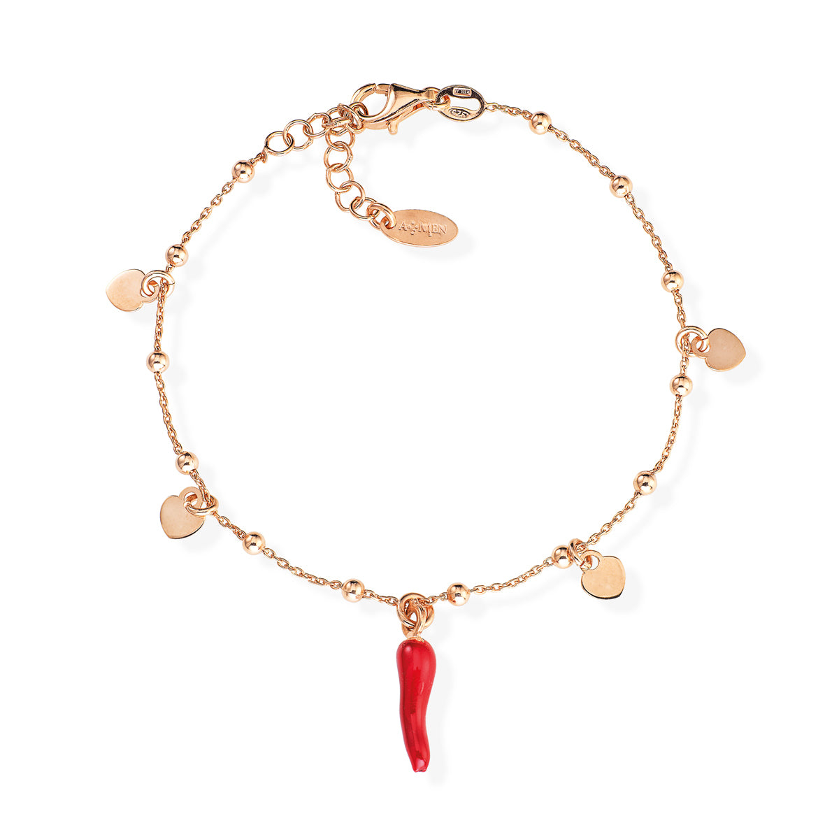 Bracciale Amen Con Cornetto Rosso E Cuori BRCSHRR3