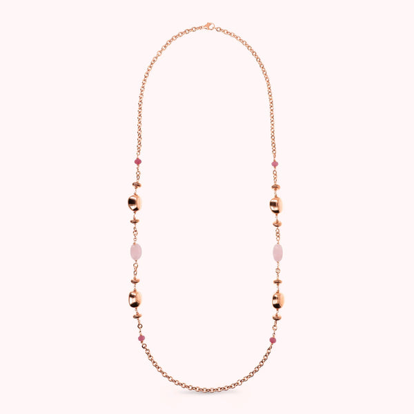 Collana Bronzallure Lunga Pepite Lucide e Pietre Naturali di Quarzite Rosa WSBZ02547.RQ