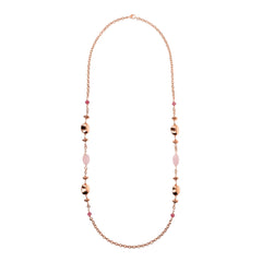 Collana Bronzallure Lunga Pepite Lucide e Pietre Naturali di Quarzite Rosa WSBZ02547.RQ