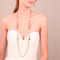 Collana Bronzallure Lunga Pepite Lucide e Pietre Naturali di Quarzite Rosa WSBZ02547.RQ