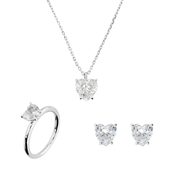 Set Bronzallure Orecchini, Collana E Anello Taglio Cuore Con Zirconi