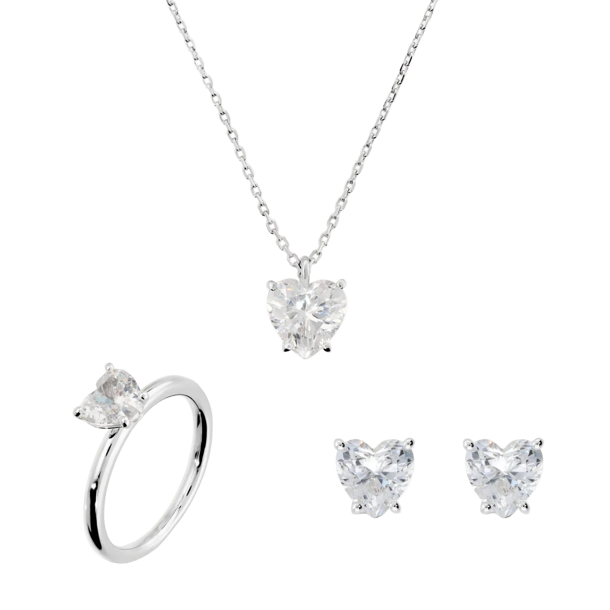 Set Bronzallure Orecchini, Collana E Anello Taglio Cuore Con Zirconi