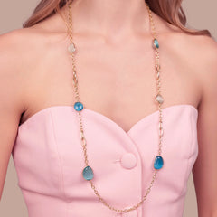 Bronzallure Long Necklace with Cat's Eye Effect Stones WSBZ02616.BLU
