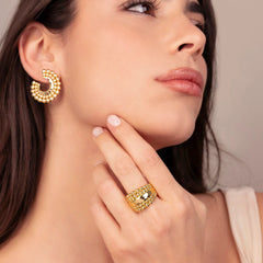 Anello Etrusca a Fascia Graduato Texture Pallinata WSET00975.YG