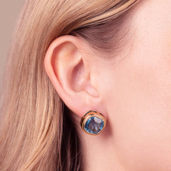 Bronzallure Stud Earrings with Cushion Cut Gem Prism -