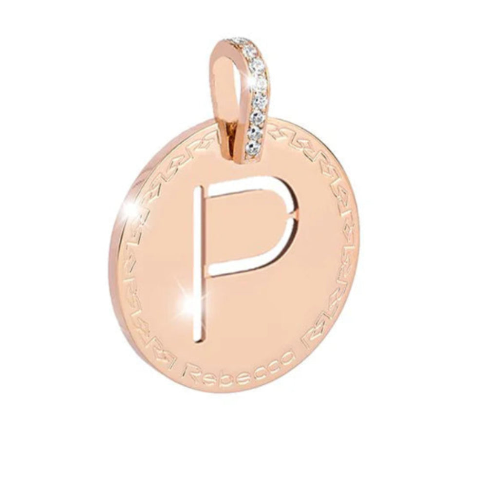 Rebecca Charm Mi Alfabeto Inicial Letra P Grande Rosa con Circonita
