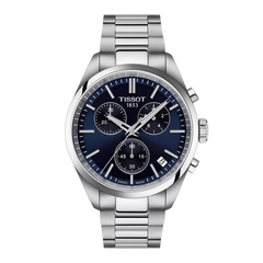 Reloj Tissot PR 100 con esfera azul y cronógrafo