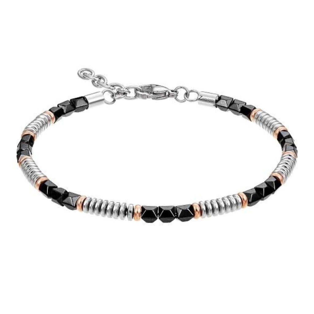 Zancan Men's Bracelet in 316L Steel with Black and Rose Inserts